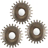 Relaxdays Spiegel 3er Set, runde Sonnenspiegel, Ø 25 cm, Wohnzimmer, Flur, Dekospiegel Sonne, Kunststoff-Rahmen, Gold