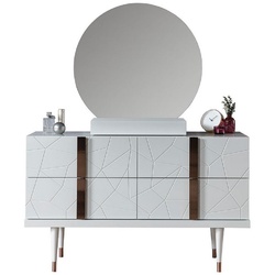Casa Padrino Luxus Schlafzimmer Kommode mit Wandspiegel Weiß / Kupferfarben - Eleganter Massivholz Schrank mit Spiegel - Luxus Schlafzimmer Möbel