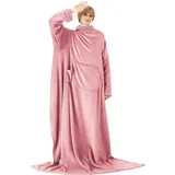 BEDSURE Decke mit Ärmeln Kuscheldecke - Weihnachten Geschenke für Frauen, Warm Ärmeldecke & Sofadecke für Erwachsene, Flauschige Ganzkörperdecke zum anziehen, Tragbare Decke, 150x200cm, Rosa