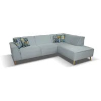 DOMO. collection Ecksofa Jules FK, skandinavisches Sofa mit Federkern, Couch Garnitur mit Holzfüßen, 263 x 191 x 81 cm (BxTxH), Ottomane rechts, hellblau