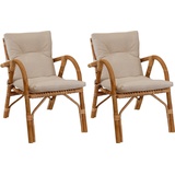 2er Set Korbsessel mediterran Rattan Korbstuhl mit Armlehnen Wintergarten Sessel