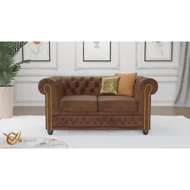 s-style möbel Chesterfield Sofa Mikrofaser 2-Sitzer Braun
