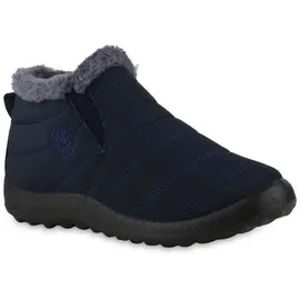 VAN HILL Damen Winter Boots Flach Gesteppt Bequem Schuhe 216545 Dunkelblau 38 - 38 EU