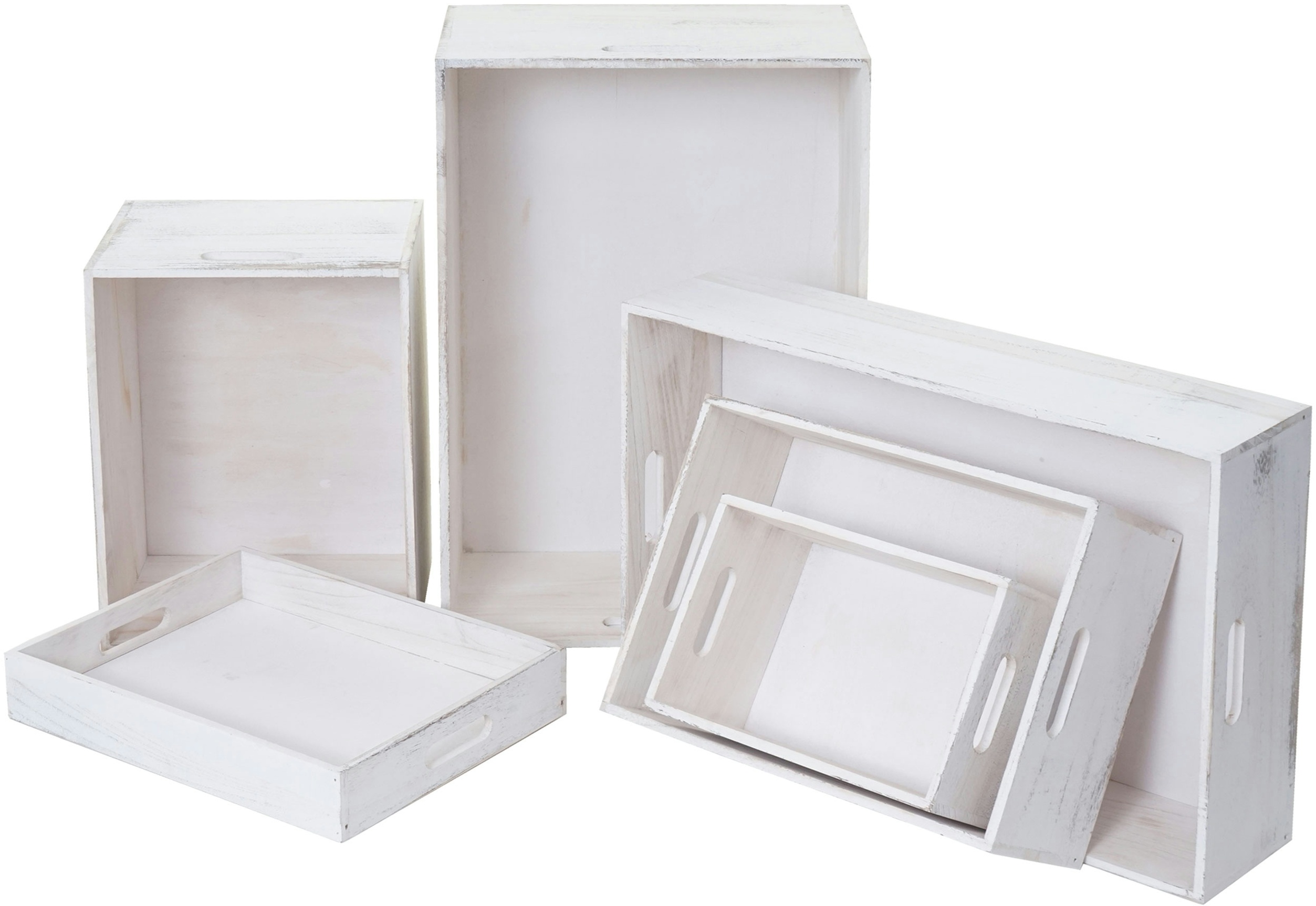 Mendler 6er Set Holzbox HWC-C20, Dekokiste Aufbewahrung Holzkiste, Shabby-Look Vintage ~ weiß shabby