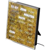 AMS Wanduhr Wortuhr LED Wanduhr Tischuhr 20x20cm (Quadratisch) braun