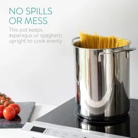 Navaris Spargeltopf Kochtopf Nudeltopf 3,9l - Topf zum Kochen von Spargel oder Spaghetti - aus Edelstahl mit Siebeinsatz - BPA-frei spülmaschinenfest
