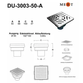 mm_unverified_brand Bodenablauf Ablaufrinne Dusch Ablauf 15x15 cm Duschrinne Badablauf Siphon Bad