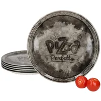 MamboCat Pizzateller 6er Set Perfetto Pizzateller Ø31,5cm Schwarz Porzellan Servierplatte schwarz