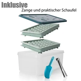 BigDean Eiswürfelform mit Deckel & Zubehör für bis zu 66 runde Eiswürfel