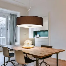 ETC Shop Hängeleuchte 1-flg. 45 cm rund braun Textil, Stahl gebürstet, Glas satiniert