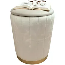 Relaxdays Hocker Samt, mit Stauraum, gepolstert, HxD: 42 x 32 cm, runder Beistellhocker, Wohnzimmer, beige