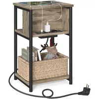 VASAGLE Beistelltisch, mit Steckdose, haselnussbraun-schwarz