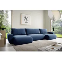 Ecksofas in U-Form ANTONIO MINI BOSS U 397x153cm, Wohnlandschaft mit Schlaffunktion & Bettkästen, Eckarniutur / Bezug - Cord in Türkis, Blau - Blau/Türkis