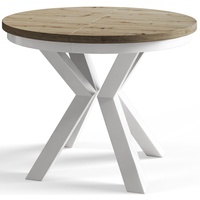 Runder Esszimmertisch LOFT, ausziehbarer Tisch Durchmesser: 120 cm/200 cm, Wohnzimmertisch Farbe: Mattbraun, mit Metallbeinen in Farbe Weiß