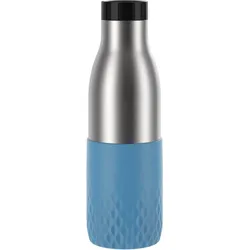 Trinkflasche EMSA "Bludrop Sleeve", blau, H:23,5cm, Edelstahl, Trinkflaschen, Silikon-Manschette, 12h heiß, 24h kalt, 360 Trinkgenuss
