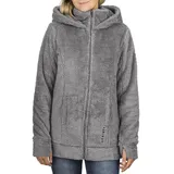 denimfy Fleecejacke Damen mit Kapuze DFMila Teddyfleece Kapuzenjacke Winterjacke Übergangsjacke, Größe:M, Farben:White-Anthracite - M