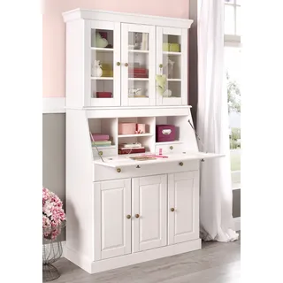 OTTO home Sekretär OTTO HOME "Rosi im Landhausstil", weiß, B:100cm H:180cm T:42,5cm, Sekretäre, Sekretär, Schreibtisch aus Massivholz, mit Vitrine, in 2 Breiten