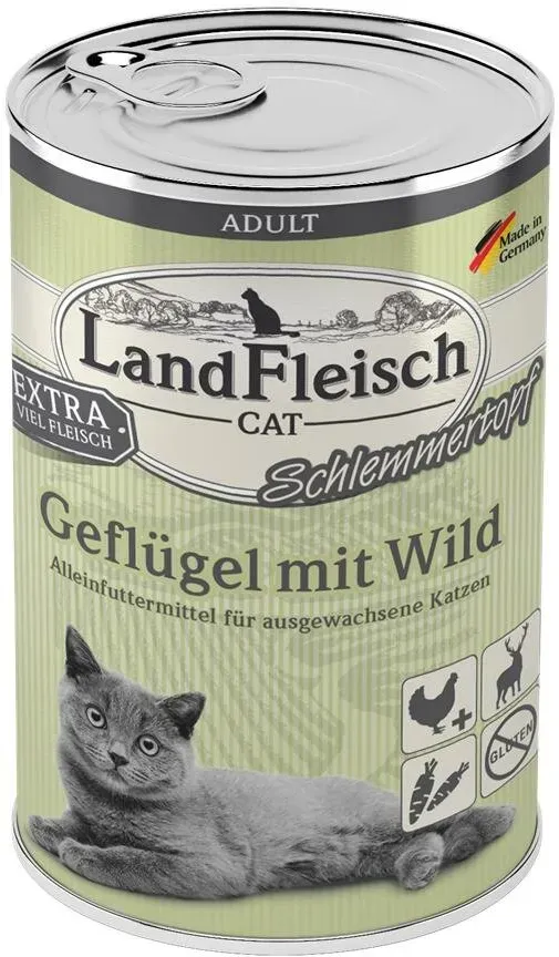 LandFleisch Cat Adult Schlemmertopf Geflügel mit Wild 6x400g