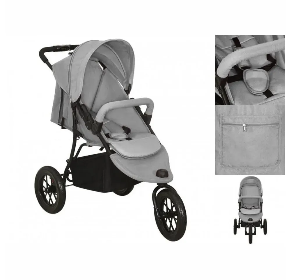 vidaXL Kombi-Kinderwagen Kinderwagen Kinderkarre Buggy 3-Rad-Buggy Karre Hellgrau Stahl grau