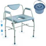 Vevor Toilettenstuhl Nachtkommode mit herunterklappbaren Armen und abnehmbarer Rückenlehne 5-stufig höhenverstellbar 50-62 cm grau