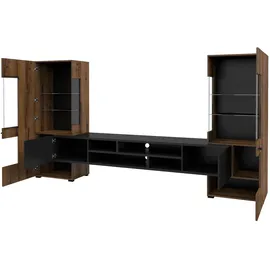 99rooms Byco Wohnwand Monastery Eiche Schwarz mit LED-Beleuchtung