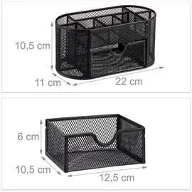 Relaxdays Schreibtisch-Organizer schwarz Metall 9 Fächer 22,0 x 11,0 x 10,5 cm