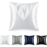 RUIKASI Satin Kissenbezug 80x80cm Weiß - Kopfkissenbezug 80x80 2er Set mit Reißverschluss, Leicht Pflege wie Seide Kissenbezüge 80x80 cm Doppelpack, Weich Pillowcases für Haare und Haut