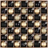 luxuskollektion Baumbehang Christbaumkugeln Kunststoff Weihnachtskugel, 49 Stück Schwarz Gold 3cm