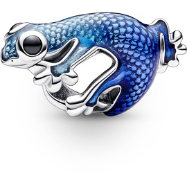 PANDORA Moments Metallic-Blaues Gecko Charm aus Sterling Silber, Kompatibel Moments Armbändern, 792701C01