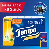 Tempo Taschentuch soft & sensitive - 8 Packungen mit je 36x9 Tüchern - Mit Balsam, Mandelöl und Aloe Vera - Waschmaschinenfest