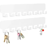 Vauki 2 Stück Schlüsselbrett mit 8 Haken - Schlüsselbrett Ohne Bohren, Schlüsselleiste Selbstklebend, Schlüsselleiste, Schlüsselaufhänger, Modernes Wand Dekor - Weiß