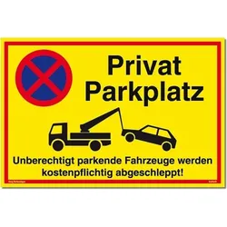 Schild Privatparkplatz gelb | stabiles Alu-Schild mit UV-Schutz 30 x 20 cm