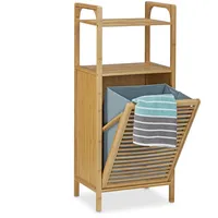 Relaxdays Badregal mit Wäschekorb, Bambus Grau,Hellbraun