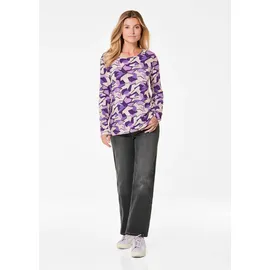 GOLDNER Kurzgröße: Langarm Viskose-Jersey Shirt mit Print in lila / gemustert | Gr.: 19