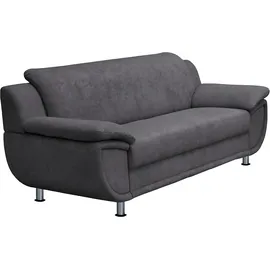 TRENDMANUFAKTUR 2-Sitzer "Rondo, Breite 178 cm, breite Armlehnen, Füße chromfarben", grau (anthrazit), B:178cm H:85cm T:94cm, Microfaser PRIMABELLE;Kunstleder SOFTLUX;Struktur ( 54% Polyacryl, 46% Polyester);NaturLEDER (echtes Rindsleder) in Sitz und Rücken, Korpus in