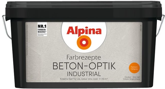 Alpina Innenfarbe Beton-Optik 3 L Basis und 1 L Finish, Hellgrau matt