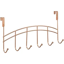 Relaxdays Türgarderobe, 6 Haken, zum Einhängen, Metall, Türhakenleiste Flur, Schlafzimmer, Bad, HBT 20x40x9 cm, kupfer