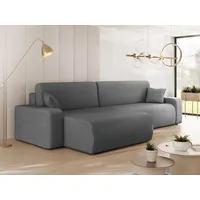 MIRJAN24 Ecksofa Piano L Maxi Cord, Eckouch mit Bettkasten und Schlaffunktion, Schwarze Füße, Wellenfeder, L-Form (Farbe: Poso 22) - Grau