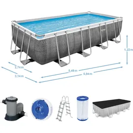 BESTWAY Power Steel Frame Pool Set 549 x 274 x 122 cm inkl. Filterpumpe grau Rattanoptik