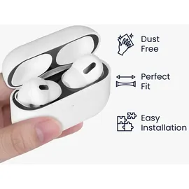 kwmobile Staubschutz Sticker kompatibel mit Apple Airpods Pro 2 - Metallstaub Schutz Aufkleber Skins in Schwarz