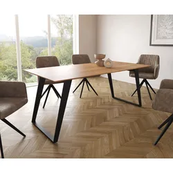 DELIFE Esstisch Edge 180x90 Akazie Natur Metall Schräg Schwarz Schweizer Kante, Esstische