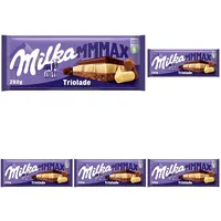 Milka Triolade 1 x 280g I Großtafel aus drei Schichten Schokolade I Alpenmilch-Schokolade, weiße und dunkle Schokolade I Milka Schokolade aus 100% Alpenmilch I Tafelschokolade (Packung mit 5)