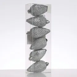 MARELIDA Christbaumschmuck Baumschmuck Tannenzapfen bruchfest glitzernd H: 8cm silber 6St
