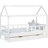 Homestyle4u Hausbett 90x200 mit Bettkasten in Weiß 2522