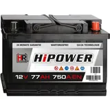 HR HiPower Autobatterie 12V 77Ah 750A/EN Starterbatterie ersetzt 70Ah 71Ah 72Ah 74Ah 75Ah 78Ah 80Ah