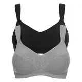 bonprix Bügelloser BH BONPRIX "BH ohne Bügel mit Baumwolle (2er Pack)", Damen, Gr. 11,5, Cup D, schwarz (schwarz, hellgrau meliert), Obermaterial: 95% Baumwolle, 5% Elasthan. Futter: 100% Baumwolle, BHs, im praktischen 2er Pack, mit breiten, verstellbaren Trägern