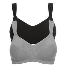 bonprix Bügelloser BH BONPRIX "BH ohne Bügel mit Baumwolle (2er Pack)", Damen, Gr. 11,5, Cup D, schwarz (schwarz, hellgrau meliert), Obermaterial: 95% Baumwolle, 5% Elasthan. Futter: 100% Baumwolle, BHs, im praktischen 2er Pack, mit breiten, verstellbaren Trägern