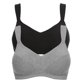 bonprix Bügelloser BH BONPRIX "BH ohne Bügel mit Baumwolle (2er Pack)", Damen, Gr. 11,5, Cup D, schwarz (schwarz, hellgrau meliert), Obermaterial: 95% Baumwolle, 5% Elasthan. Futter: 100% Baumwolle, BHs, im praktischen 2er Pack, mit breiten, verstellbaren Trägern