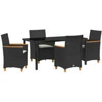 VidaXL 5-teiliges Gartenset mit Kissen Schwarz Poly-Rattan