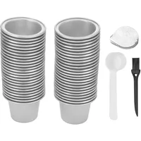 50pcs Aluminiumfolie Deckel mit 50 Pcs 15 Ml Kaffeekapseln Kaffeekapseln Versiegelungsdeckel Aufkleber mit Löffel und Bürste (Silber)